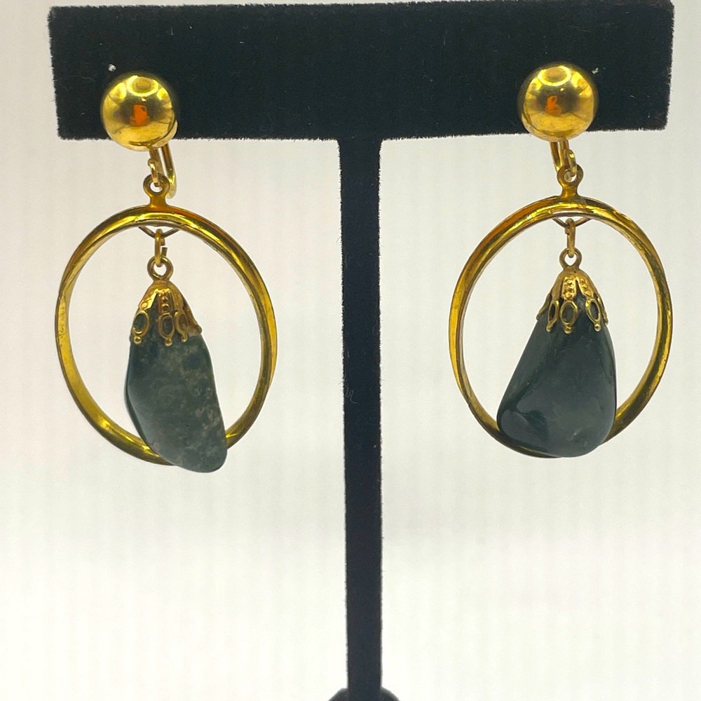 VNTG Gold-Tone with Jade Earrings